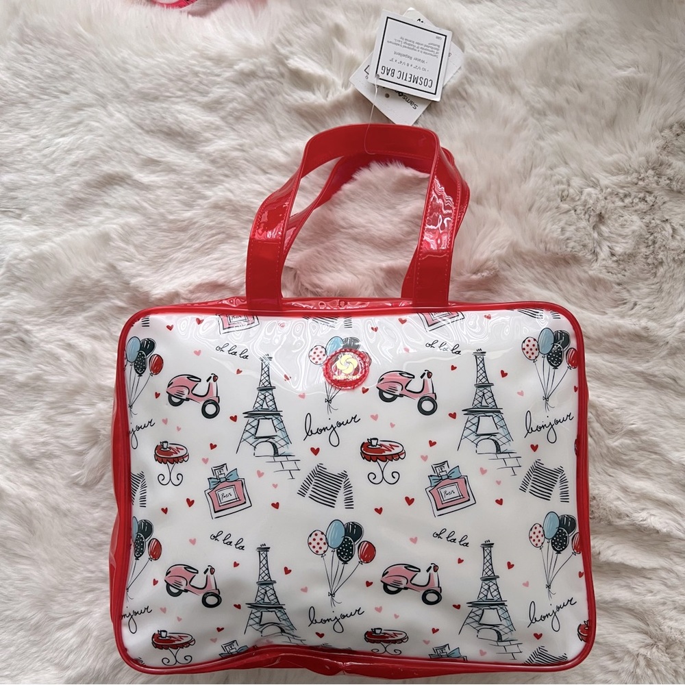 NWT Samsonite French Print Red & White Cosmetic Water Repellant  Travel Bag